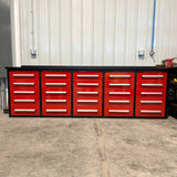 10' Heavy-Duty 25-Drawer Steel Workbench – Stationary