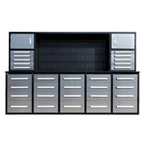 10' Workbench Cabinet with 30 Drawers, 2 Cabinets & Pegboard