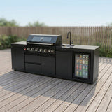 102" 85,000 BTU Outdoor Kitchen with 6-Burner Grill, Refrigerator & Sink – Black