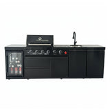 104" Stainless Steel Outdoor Kitchen Island with 4-Burner Grill, Beverage Cooler & Sink – Black