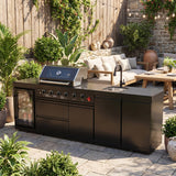 104" Stainless Steel Outdoor Kitchen Island with 4-Burner Grill, Beverage Cooler & Sink – Black