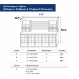 10' Workbench Cabinet with 30 Drawers, 2 Cabinets & Pegboard