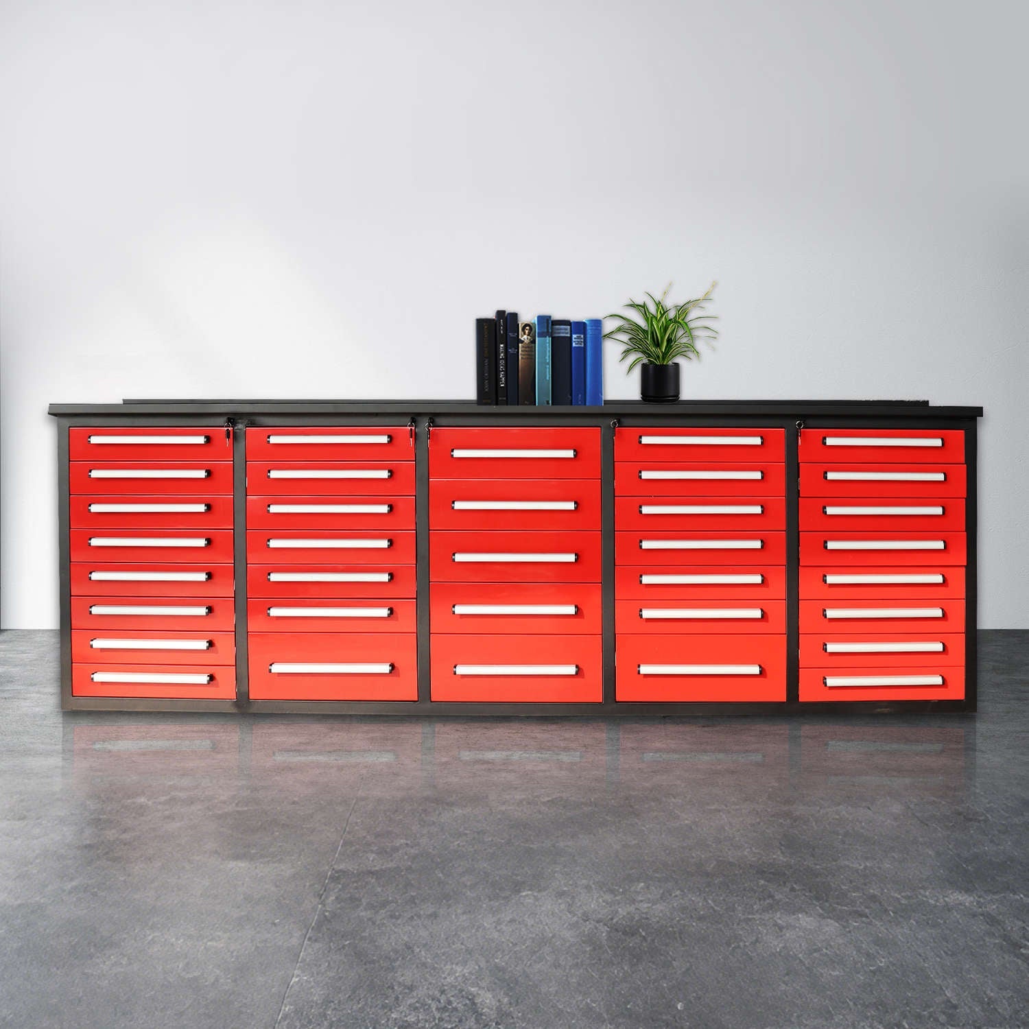 10' 35-Drawer Workbench Storage Cabinet with Stainless-Steel Top