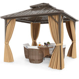 10 X 10 Feet Hardtop Gazebo with Netting and Curtain for Patio Backyard-Coffee