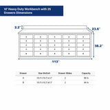 10' Heavy-Duty 25-Drawer Steel Workbench – Stationary