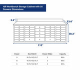 10' 35-Drawer Workbench Storage Cabinet with Stainless-Steel Top