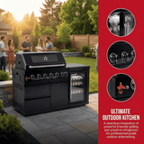 63" Six-Zone 85,000 BTU Outdoor Kitchen Island with Refrigerator & Sink – Black