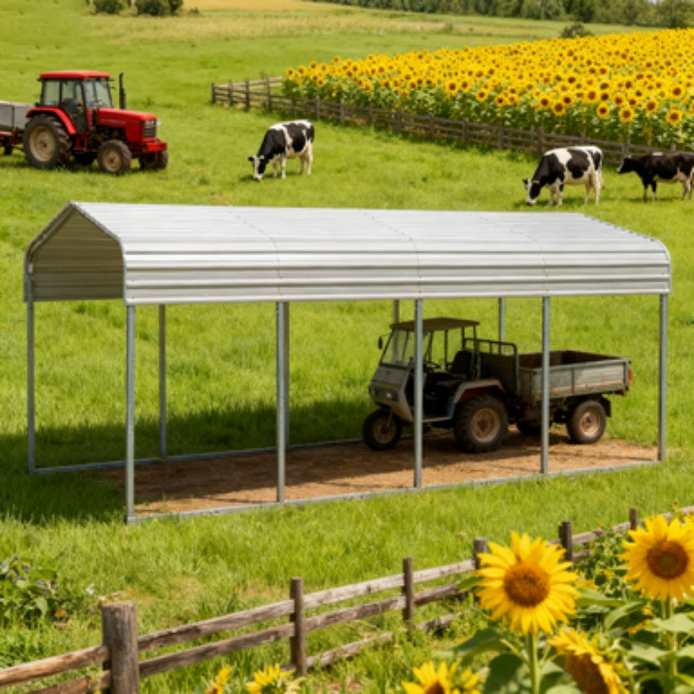 Chery Industrial 11' × 20' Heavy-Duty Metal Carport – Cream