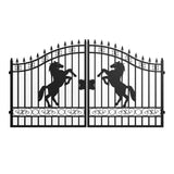 12' × 8' Horse-Pattern Galvanized-Steel Dual-Swing Driveway Gate