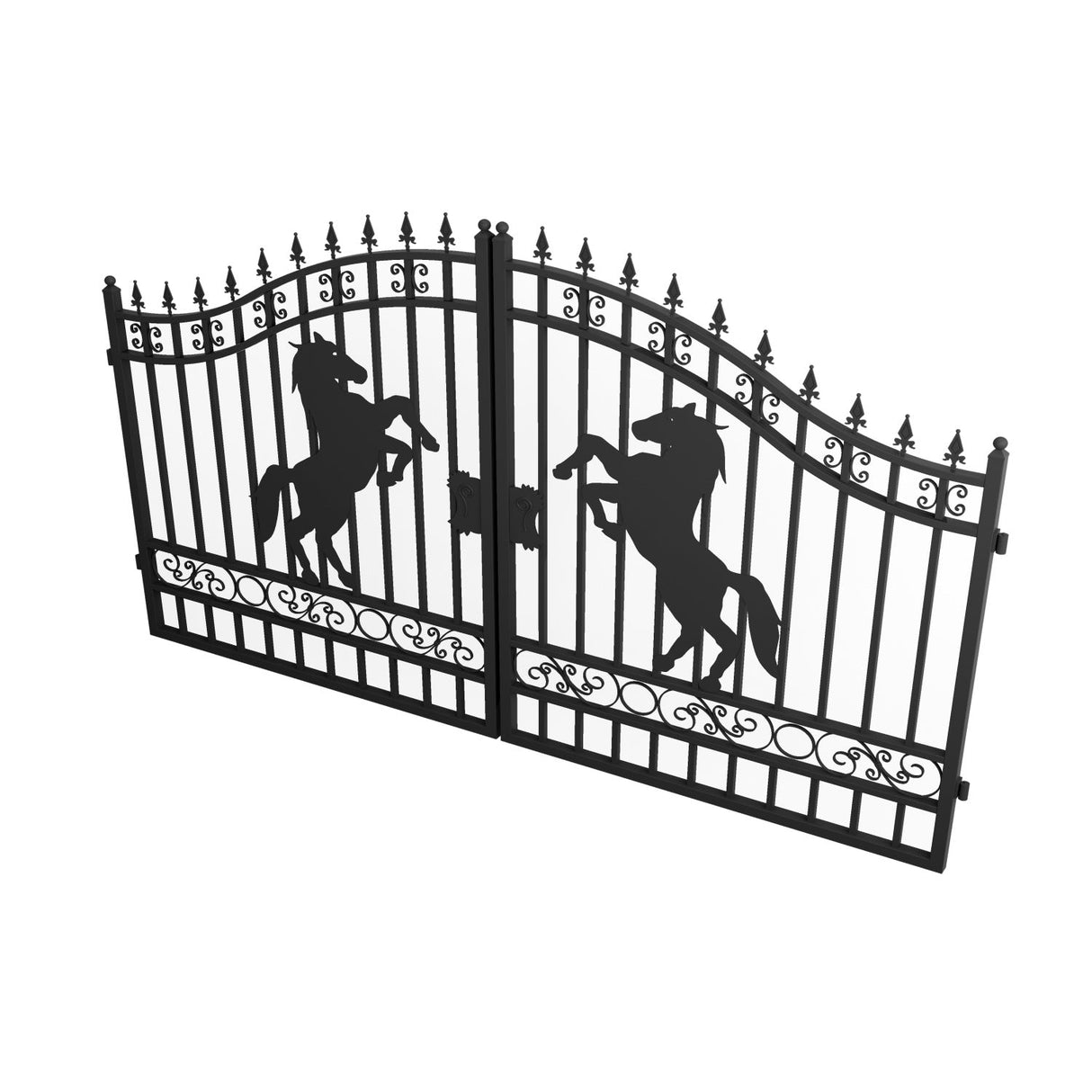 12' × 8' Horse-Pattern Galvanized-Steel Dual-Swing Driveway Gate
