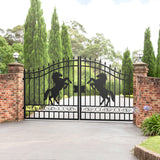 12' × 8' Horse-Pattern Galvanized-Steel Dual-Swing Driveway Gate