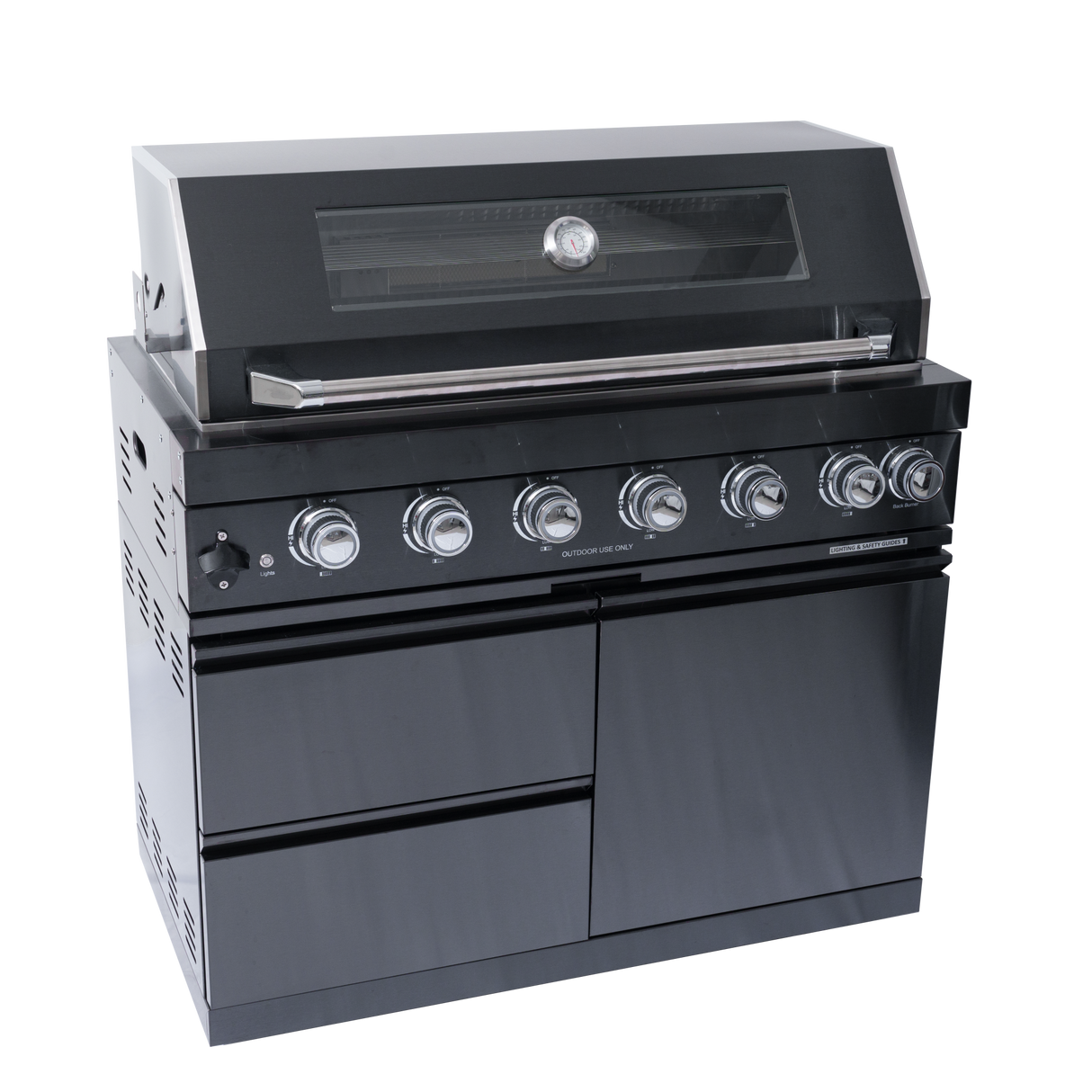 85" Natural Gas Outdoor Kitchen with 6-Burner Grill, Refrigerator, Rotisserie & Sink – Black