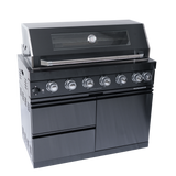 85" Natural Gas Outdoor Kitchen with 6-Burner Grill, Refrigerator, Rotisserie & Sink – Black
