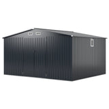 12 x 9.8 Feet Outdoor Storage Shed with Lockable Door and Pitched Roof-Gray