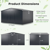 12 x 9.8 Feet Outdoor Storage Shed with Lockable Door and Pitched Roof-Gray