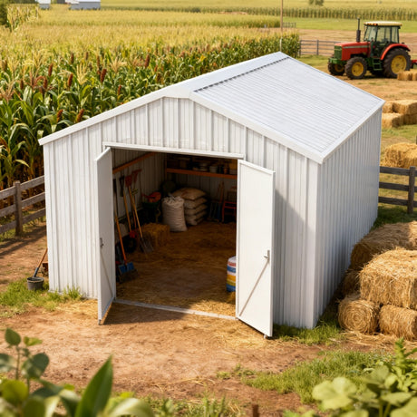 Chery Industrial 12' × 20' Heavy-Duty Metal Garage Shed – Cream