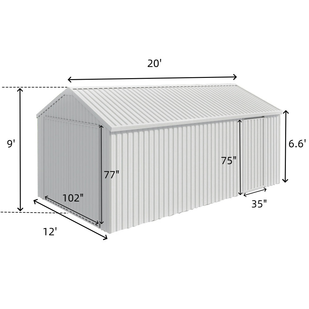 Chery Industrial 12' × 20' Heavy-Duty Metal Garage Shed – Cream — product view 2