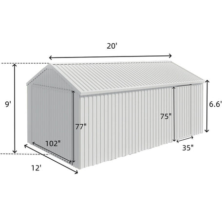 Chery Industrial 12' × 20' Heavy-Duty Metal Garage Shed – Cream