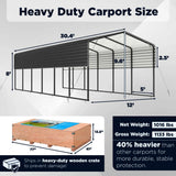 12' × 30' Heavy-Duty Metal Carport with Corrugated Steel Roof