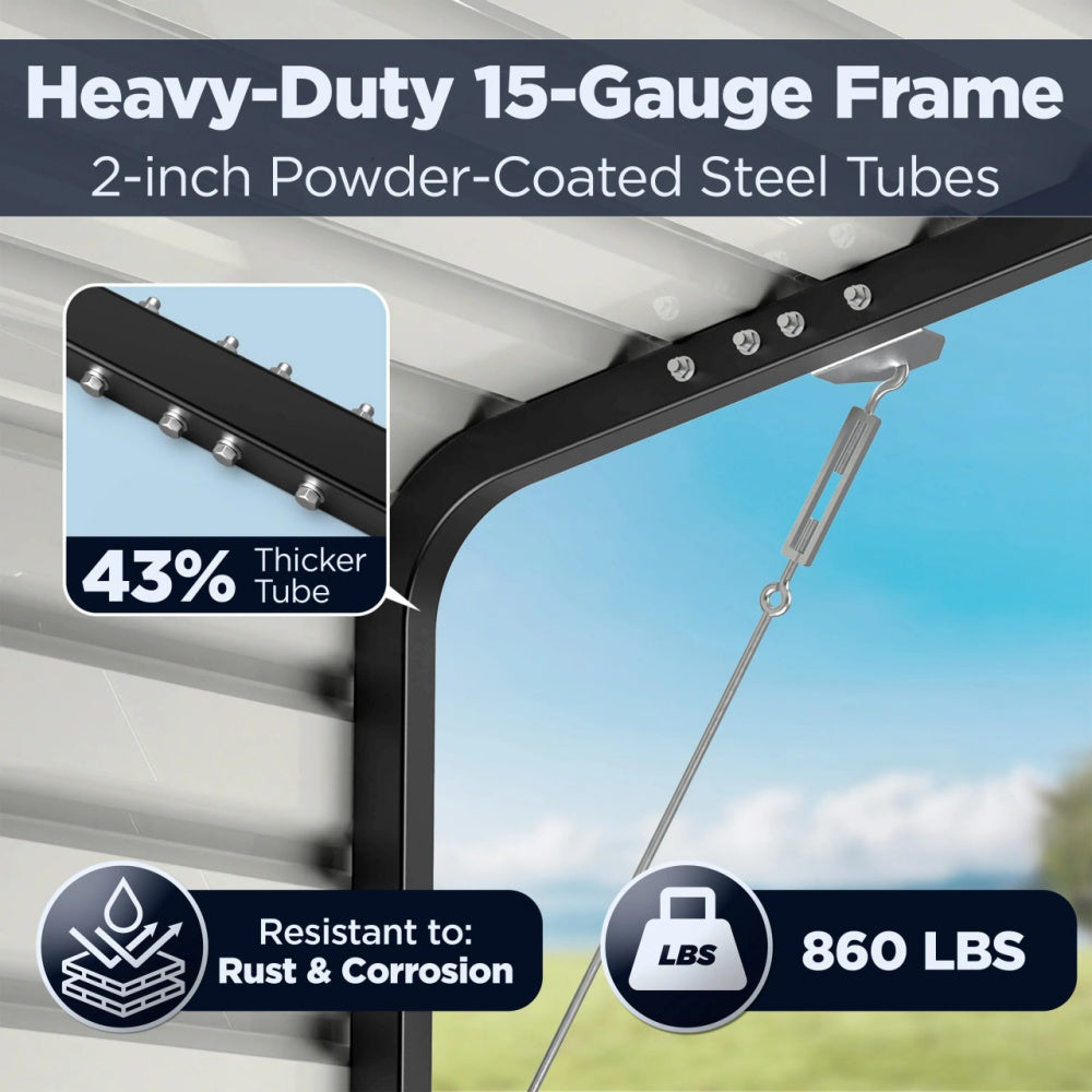 12' × 30' Heavy-Duty Metal Carport with Corrugated Steel Roof