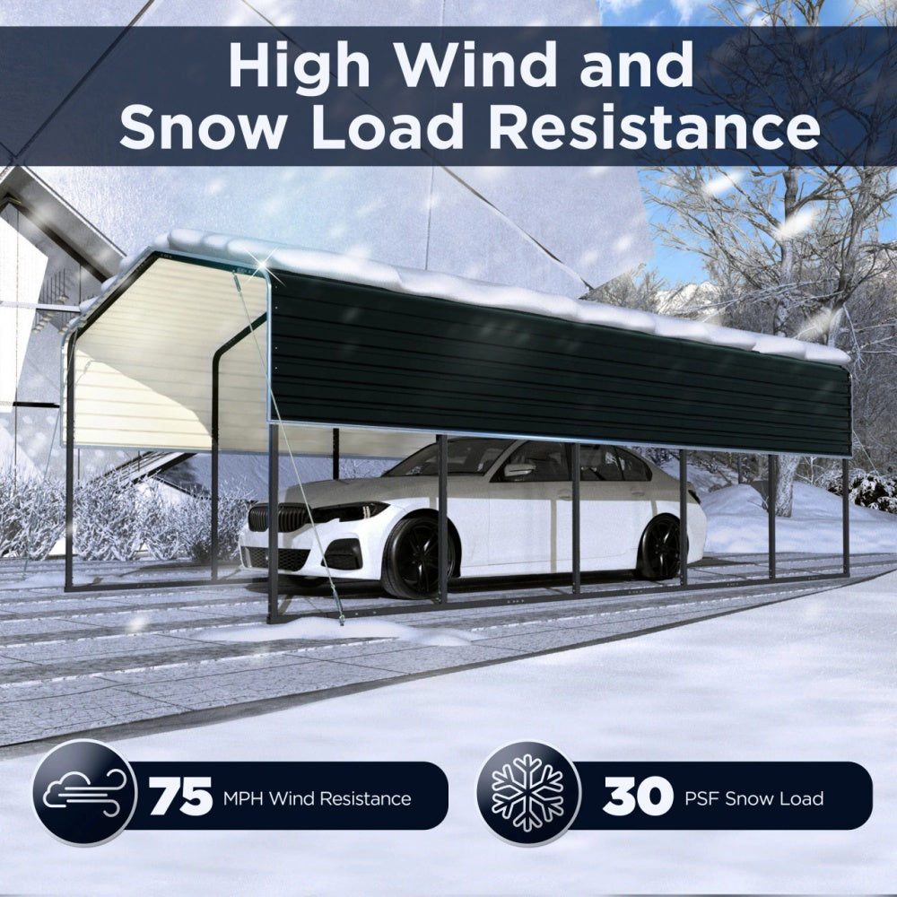 12' × 30' Heavy-Duty Metal Carport with Corrugated Steel Roof