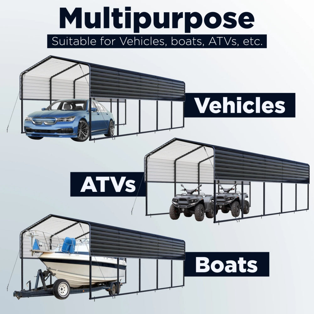 12' × 30' Heavy-Duty Metal Carport with Corrugated Steel Roof
