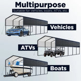 12' × 30' Heavy-Duty Metal Carport with Corrugated Steel Roof