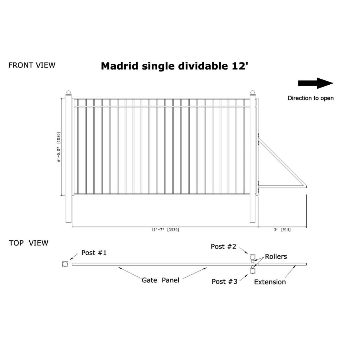 ALEKO 12' × 6' Galvanized-Steel Sliding Driveway Gate