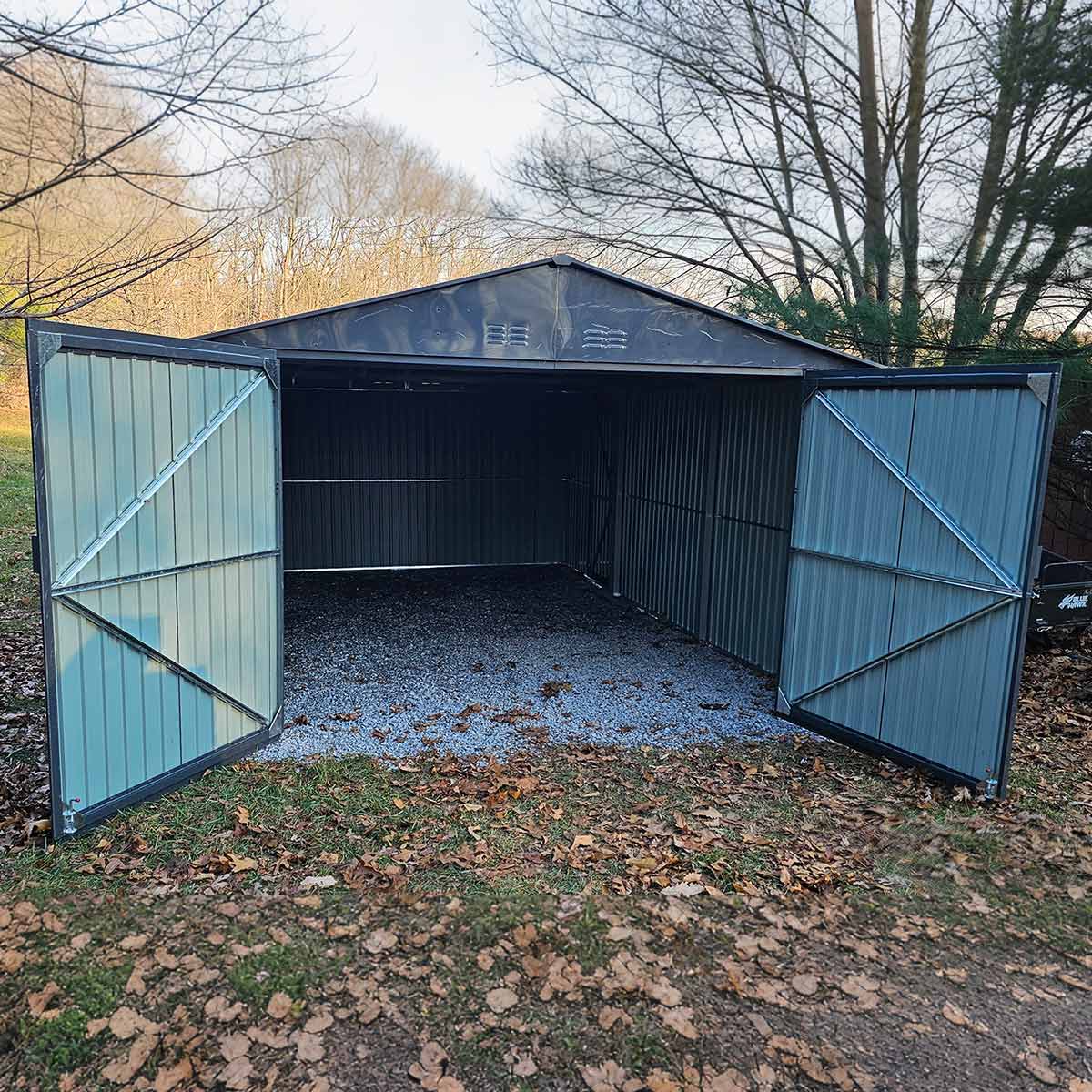 13' × 20' Upgraded Metal Garage Shed with Double Front Doors & Side Entry
