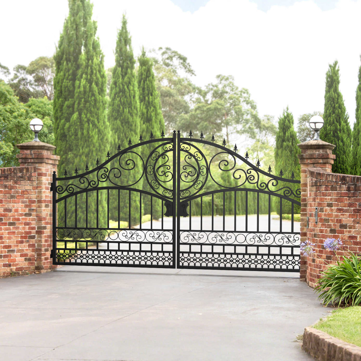 14' × 8' European-Style Galvanized-Steel Dual-Swing Driveway Gate