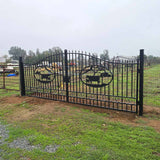 14' × 8' Steel Dual-Swing Driveway Gate with Deer Motif – Black