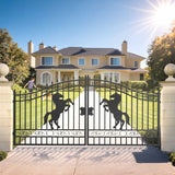 14' × 8' Galvanized-Steel Dual-Swing Driveway Gate with Horse Design