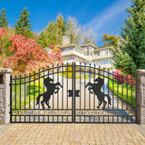 14' × 8' Galvanized-Steel Dual-Swing Driveway Gate with Horse Design