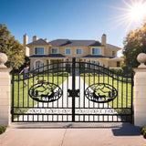 14' × 8' Steel Dual-Swing Driveway Gate with Deer Motif – Black