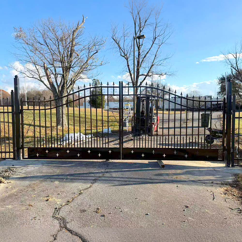 14' × 8' Steel Dual-Swing Driveway Gate with Deer Motif – Black