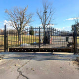 14' × 8' Steel Dual-Swing Driveway Gate with Deer Motif – Black