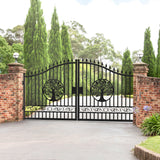 14' × 8' Galvanized-Steel Dual-Swing Driveway Gate with Tree Design