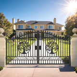 14' × 8' Galvanized-Steel Dual-Swing Driveway Gate with Tree Design
