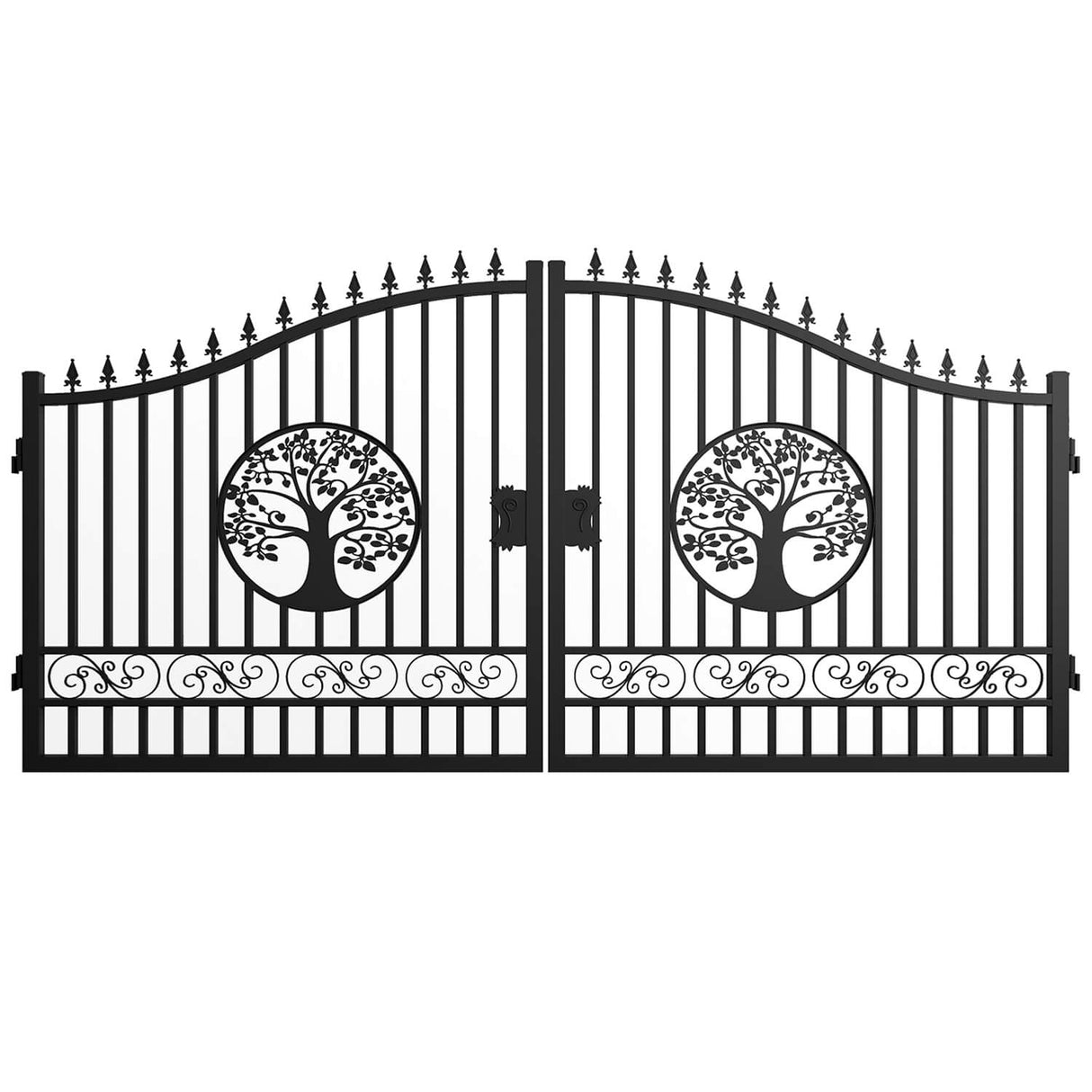 14' × 8' Galvanized-Steel Dual-Swing Driveway Gate with Tree Design