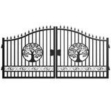 14' × 8' Galvanized-Steel Dual-Swing Driveway Gate with Tree Design