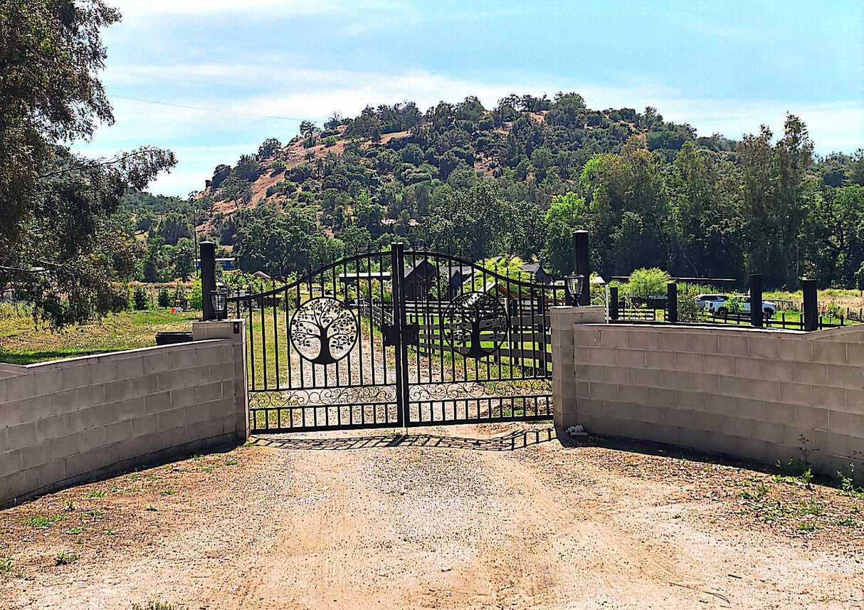 14' × 8' Galvanized-Steel Dual-Swing Driveway Gate with Tree Design