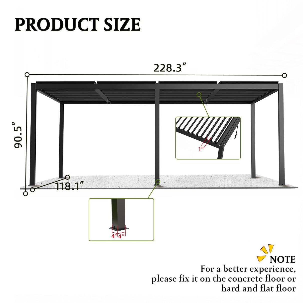 Adjustable Louvered Pergola with Hand Crank & Drainage System – Black