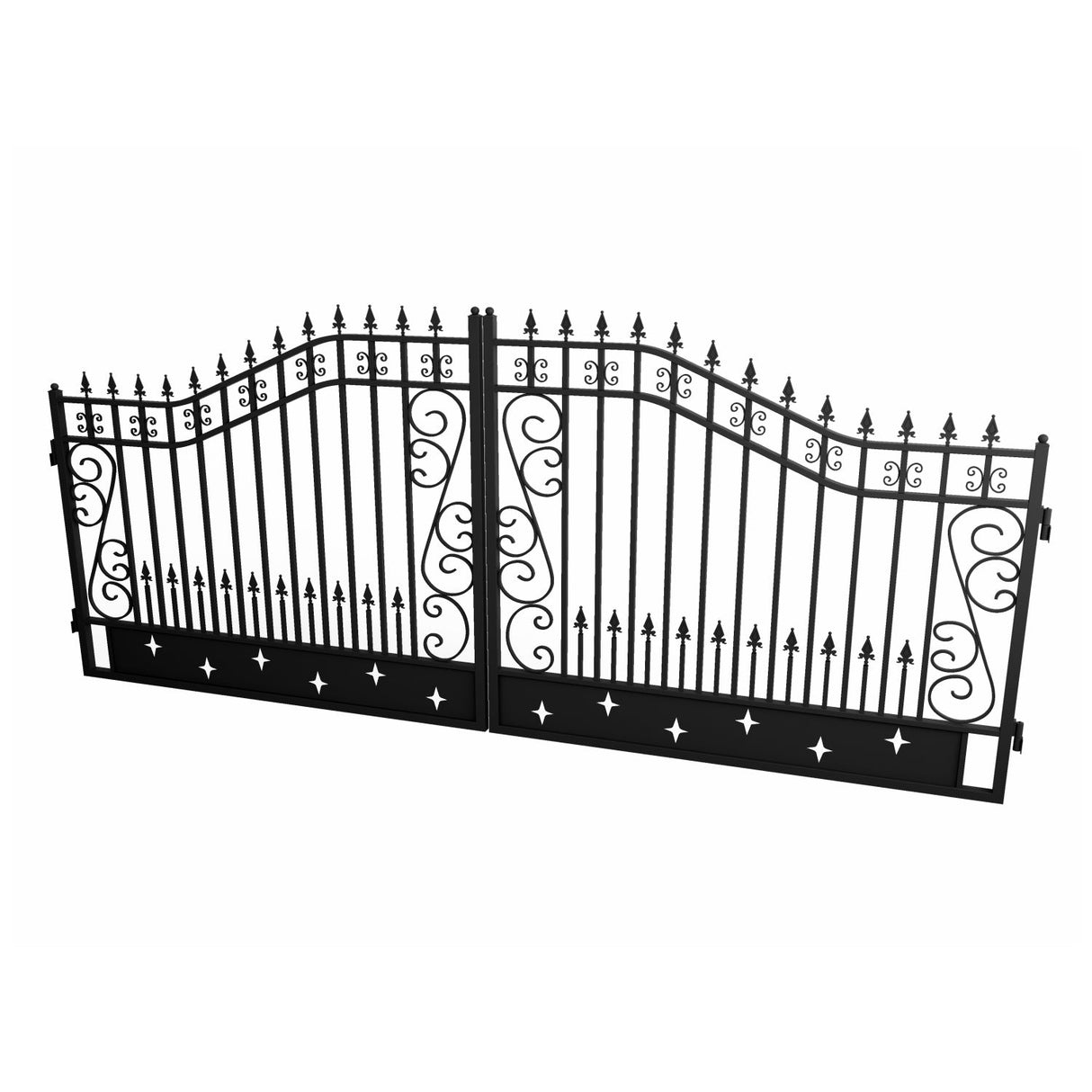 16' × 8' Hot-Dip Galvanized-Steel Dual-Swing Driveway Gate with Star Pattern