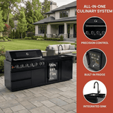 82" 85,000 BTU Outdoor Kitchen with 6-Burner Grill, Sink & Beverage Refrigerator – Black