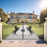 16' × 7' Steel Dual-Swing Driveway Gate with Horse Design
