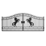 16' × 7' Steel Dual-Swing Driveway Gate with Horse Design