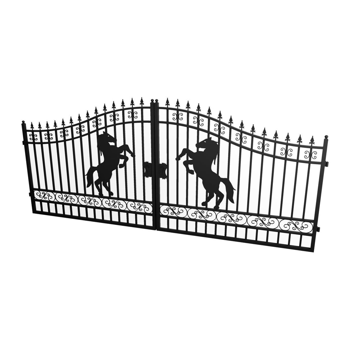 16' × 7' Steel Dual-Swing Driveway Gate with Horse Design