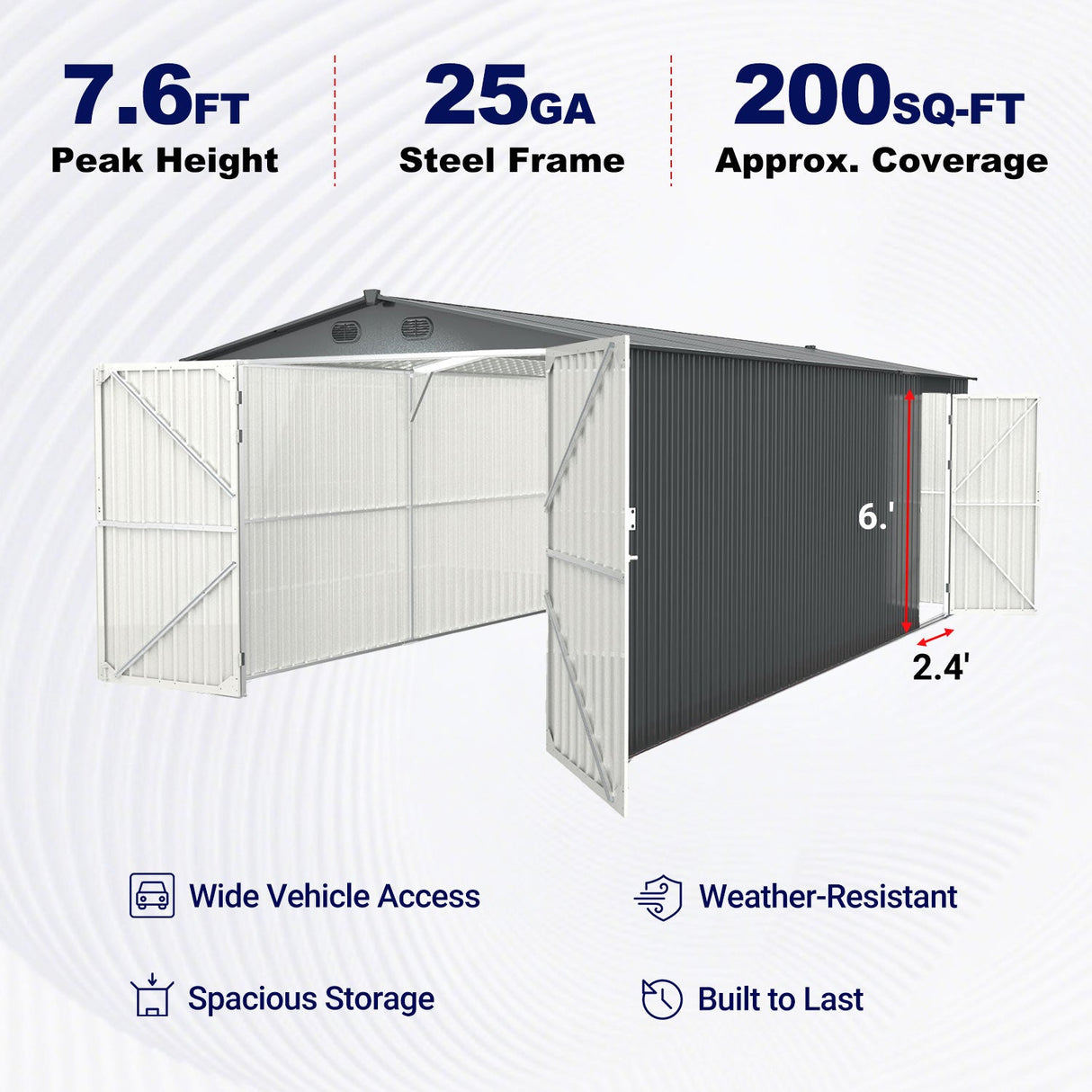 10' × 20' Galvanized-Steel Storage Shed with Double Front Doors & Side Entry