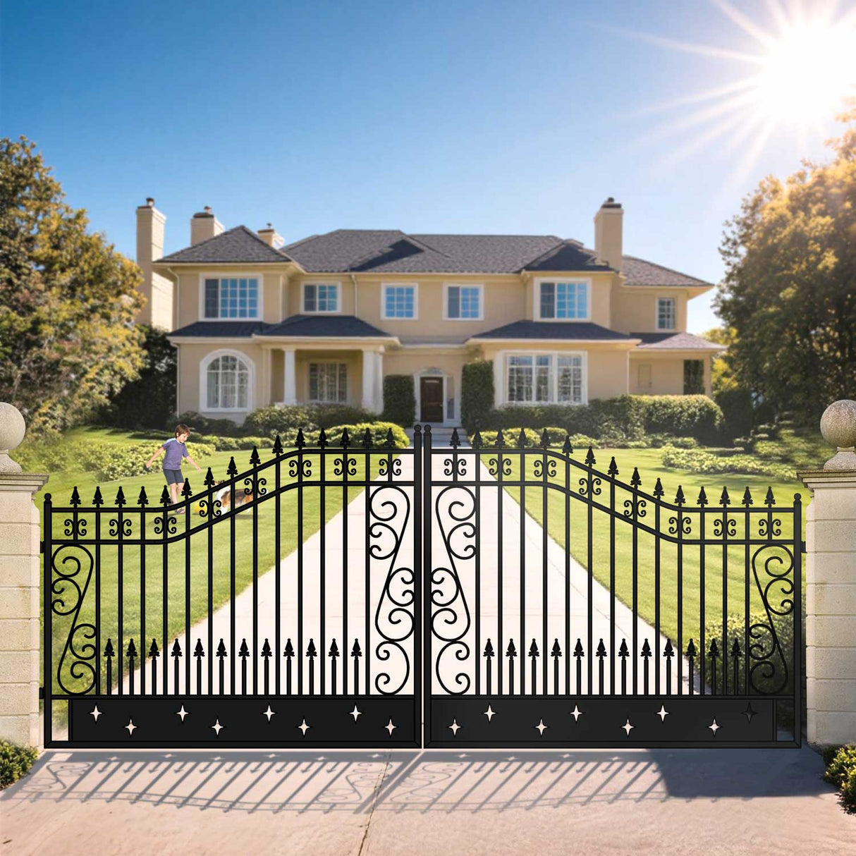 18' × 8' Heavy-Duty Steel Dual-Swing Driveway Gate