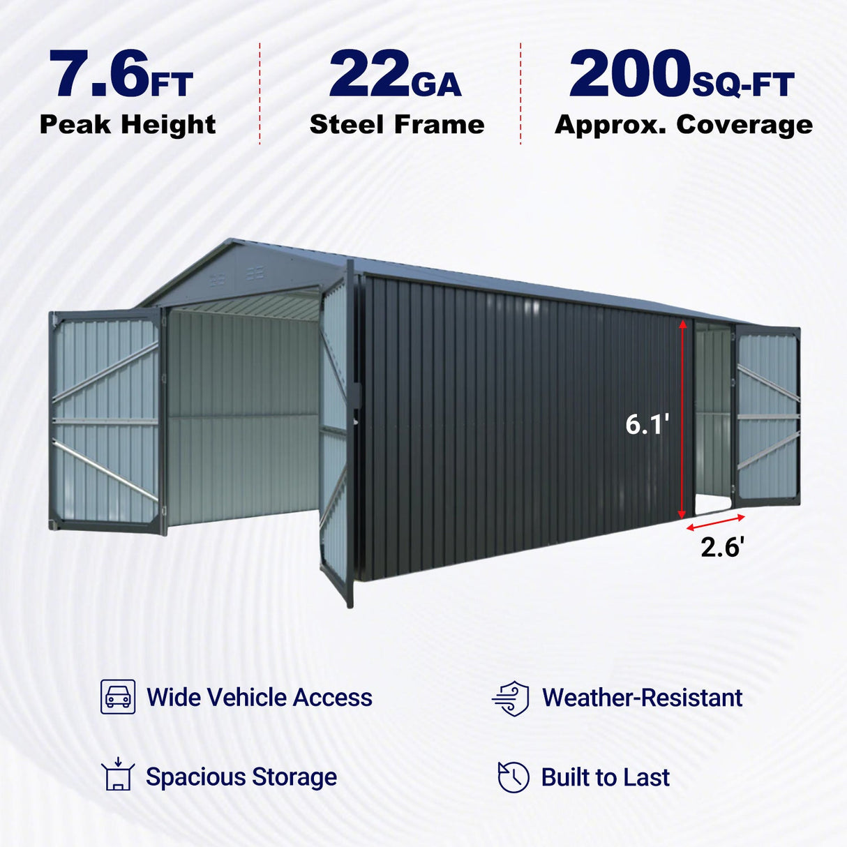 10' × 20' Plus Metal Garage Shed with Double Front Doors & Side Entry
